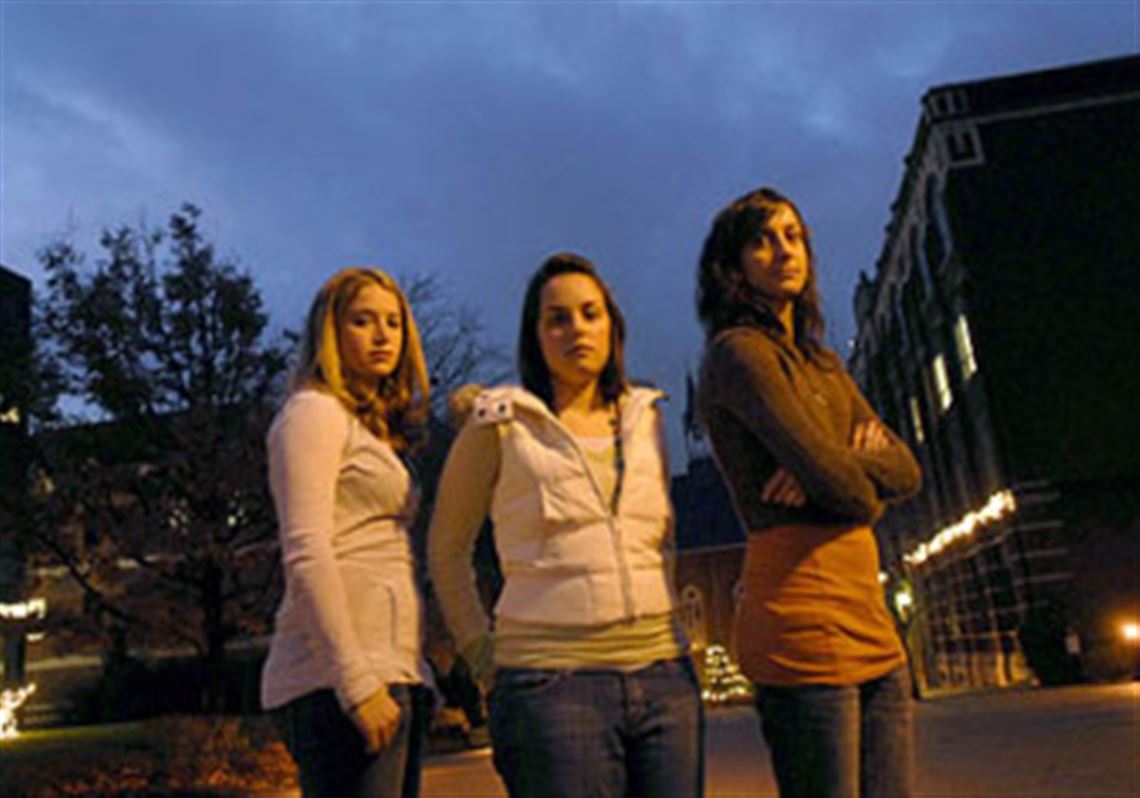 Duquesne students, from left, Lyndsie Schantz of Lower Burrell, Natalie Sciulli of Crafton and Cara Spencer of Greensburg spearheaded a project writing letters and speaking to serial killer Keith Hunter Jesperson.