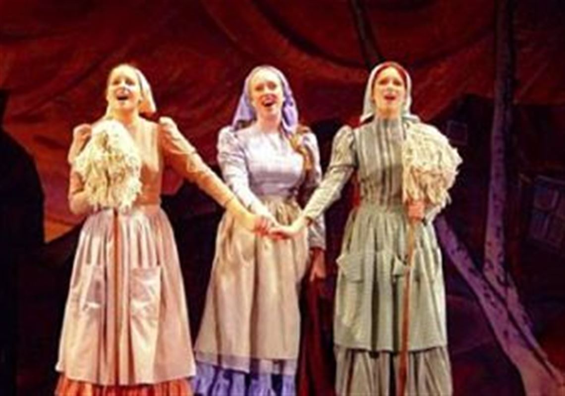 The three older daughters of Tevye sing "Matchmaker" in Pittsburgh Musical Theater's "Fiddler on the Roof." From left are Rachael Braun, Emily Lynne Miller and Nina Khan.