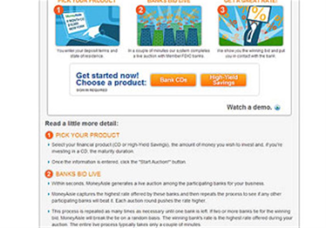 A screen shot of thethe "How It Works" page of the MoneyAisle Web site.