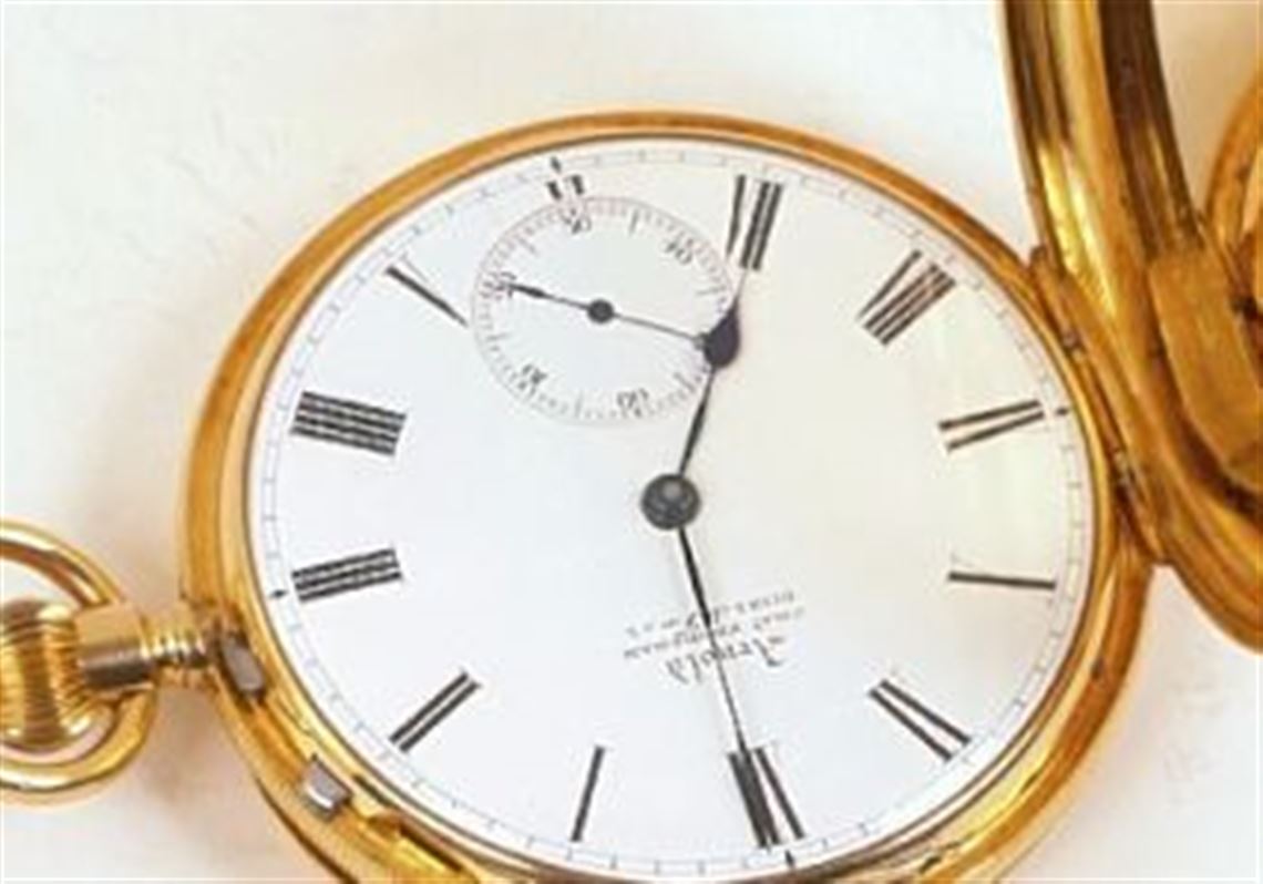 This pocket watch, formerly owned by Thomas Mellon, will be among the items up for auction Sunday.