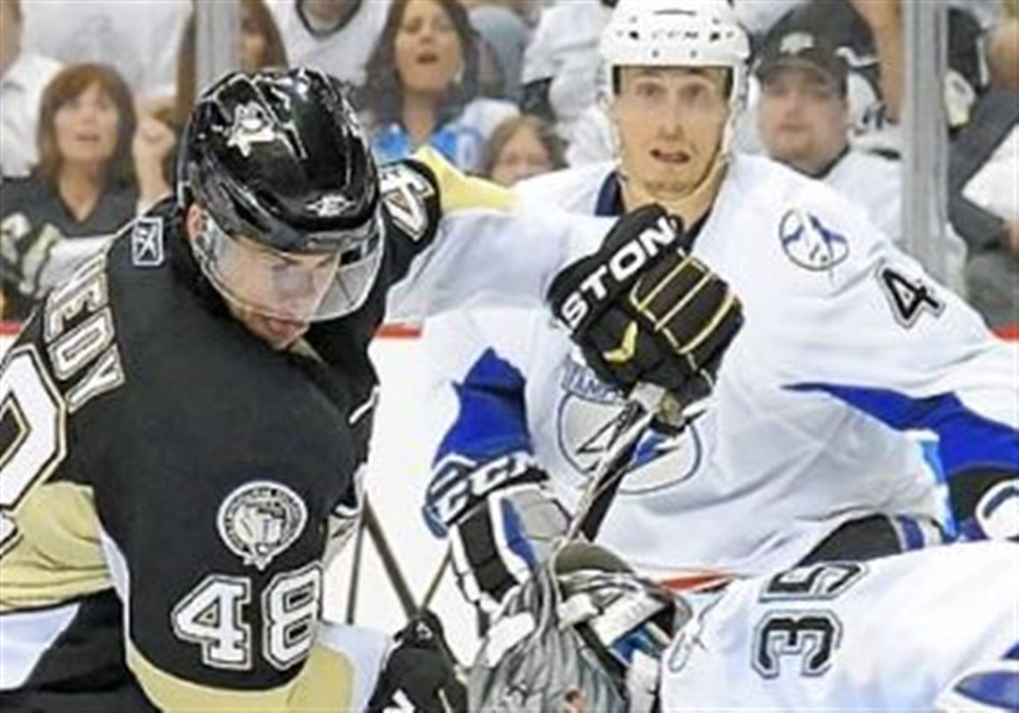 Tyler Kennedy is stopped by Tampa Bays goaltender Dwayne Roloson in Game 7 Wednesday at Consol Energy Center. The inability to consistently get pucks past Roloson, especially on the power play, ultimately knocked the Penguins out of the Stanley Cup playoffs in the first round.