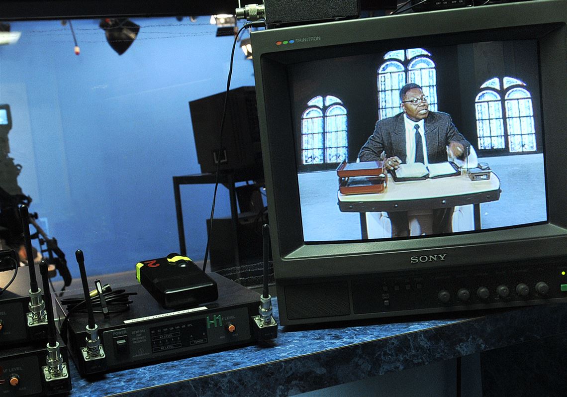 The Rev. Alfred Brown, who appears on PCTV on Sunday mornings with the show "Growing in Grace," is seen here filming on Wednesday.