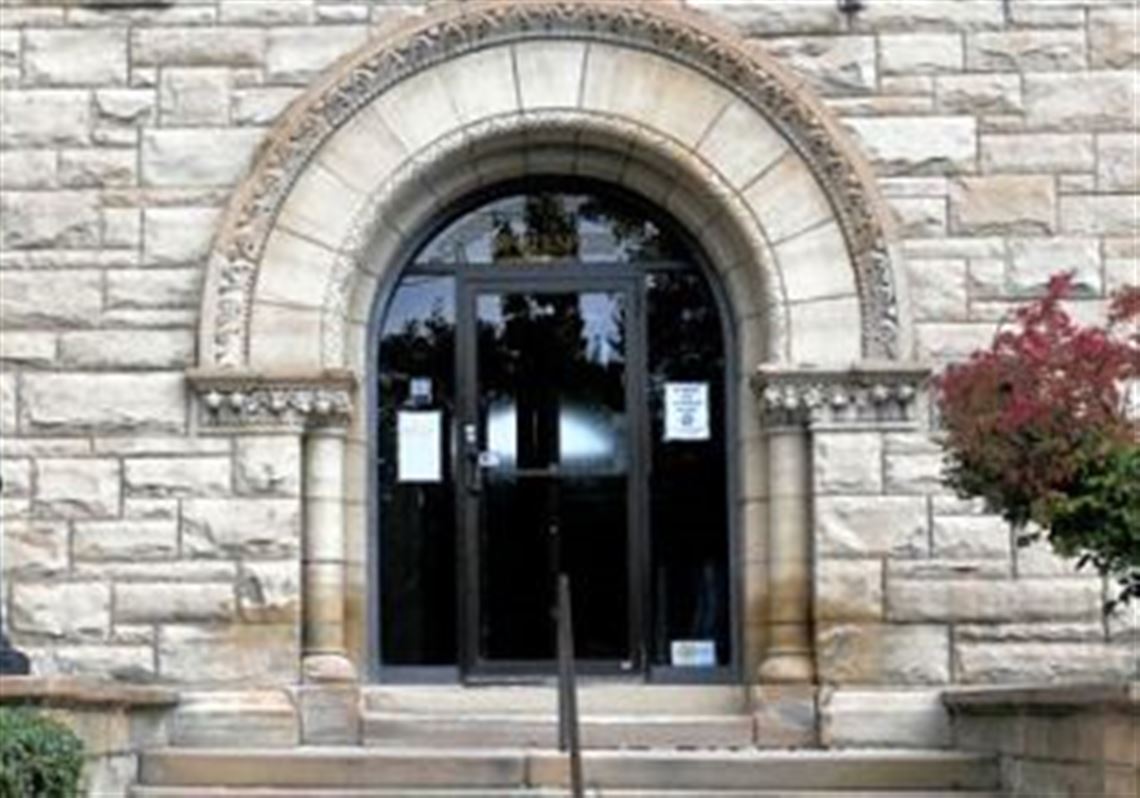 The main entrance of the Carnegie Free Library in McKeesport.