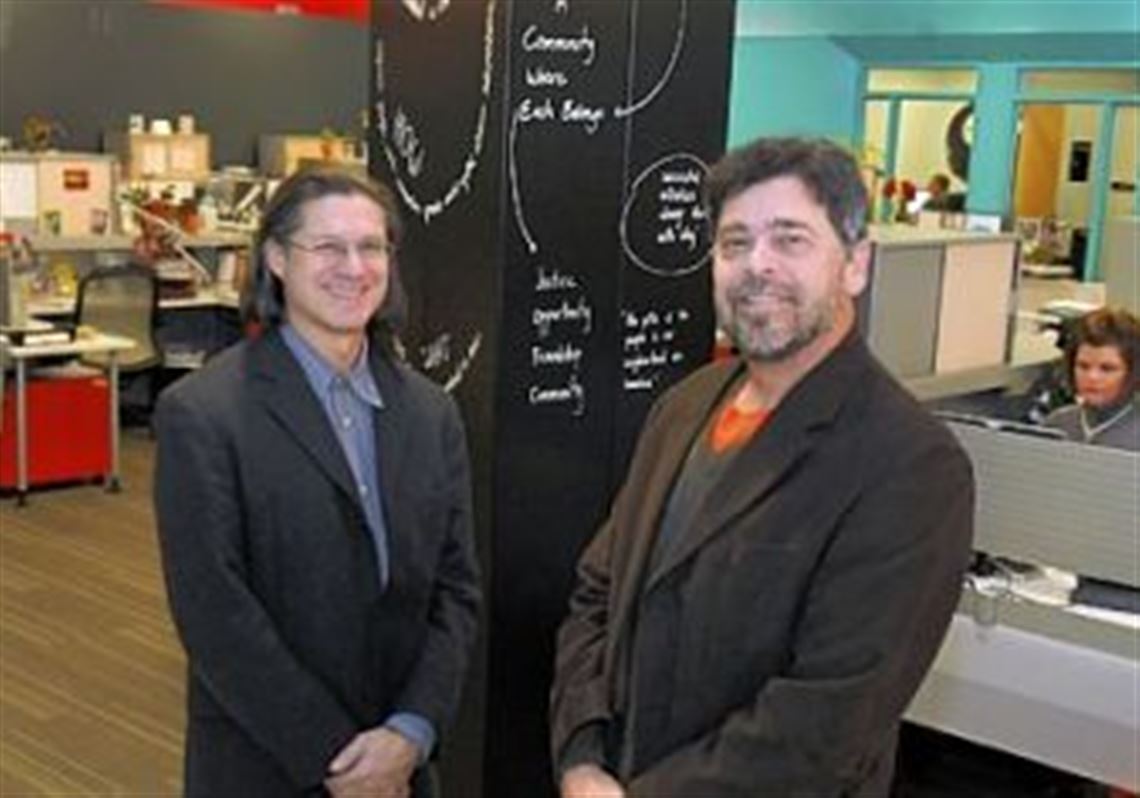 UCP/CLASS CEO Al Condeluci, right, with architect Paul Rosenblatt of Springboard, who designed the agency's newly renovated building in Swissvale.