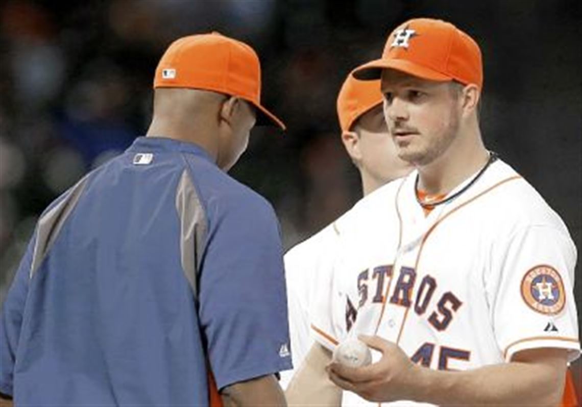 Houston Astros starter Erik Bedard, formerly of the Pirates, asked to be taken out of a game Saturday despite a no-hit bid.