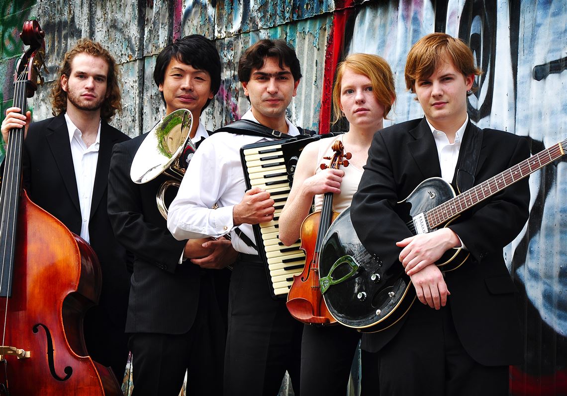 Cuidado is made up of five local musicians who play tango music. From left are Matt Booth, Koichiro Suzuki, Vladimir Mollov, Annie Mollova and Mike Borowski.    Cuidado Brings Tango to Carnegie Carnegie Hall  The second performance in the Andrew Carnegie Free Library & Music Halls Listen Locally a series of chamber music concerts takes on the sensual air of tango when Cuidado performs on Wednesday, October 30 at 7:30 p.m.  Tango is a partner dance that originated in the late 19th century along the border between Argentina and Uruguay.   The dance, which has elements of European and African culture, took hold in working class neighborhoods of Buenos Aires and Montevideo.  In the early 20th century dancers and orchestras brought the tango to Europe and the craze spread from Paris to London to Berlin and beyond. By the end of 1913, New York and Finland were enamored of the dance.  In 2009 UNESCO identified Tango as part of the worlds intangible cultural heritage.  Cuidado calls itself Pittsburghs most dangerous tango band  its name means caution or be careful in Spanish.  Interestingly, not one of the five members of the group has any Spanish heritage.  Ensemble members are: Annie Mollova on violin; Koichiro Suzuki on euphonium; Vladimir Mollov on accordion; Michael Borowski on guitar and Matt Booth on bass.    Koichiro Suzuki, who founded the band in 2007, describes tango as being all about the connection between a man and a woman as influenced by the music.    Members of the group have performed throughout the United States, Europe, and Japan. Their extensive backgrounds in tango, classical and jazz music fuse to create a fresh and unique sound unlike any other group performing today.  Cuidado recently toured the midwest and east coast, including locations in Illinois, Ohio, Wisconsin, Pennsylvania and Washington, D.C. where they were guest artists at a national conference. Equally at home in venues