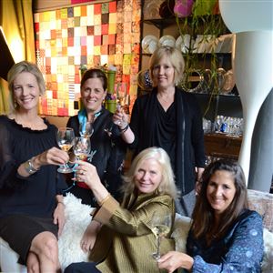 Clockwise from left: Suzanne Phifer Pavitt of Phifer Pavitt Wines; Susan Citron, co-founder of A Woman’s Palate; Kathleen Inman of Inman Family Wines; Sharon Harris, of RARECAT wines and co-founder of A Woman’s Palate; and Daisy Damskey of Palmeri Wines.