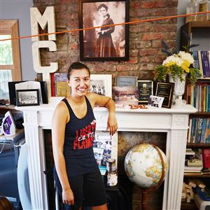 Dominique Benzio, 22, originally from Doylestown, was a Browne Leadership Fellow last year assigned to Millvale. She fell in love with Millvale and decided to move in above the library on Grant Avenue.