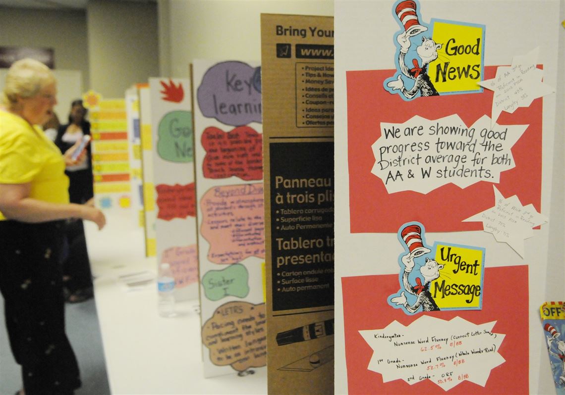A teachers looks over displays designed by fellow educators after a recent training course at the Pittsburgh Gifted Center in Crafton Heights. 