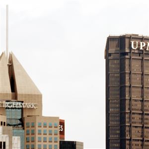 The Fifth Avenue Place headquarters of Highmark and the U.S. Steel Tower offices of UPMC in Downtown Pittsburgh.