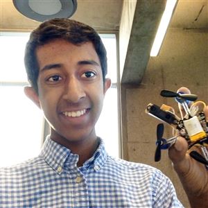 Mihir Garimella, 14, with the flying robot on which his project was based. Mihir, a sophomore at Fox Chapel Area High School, earned top honors in the International Google Science Fair.