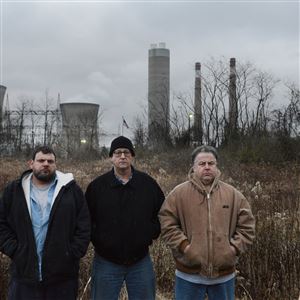 From left, former Hatfield's Ferry Power Station employees Andy Sinclair, Butch DiBease, and Derek Santini in front of the now-closed station in Masontown.  