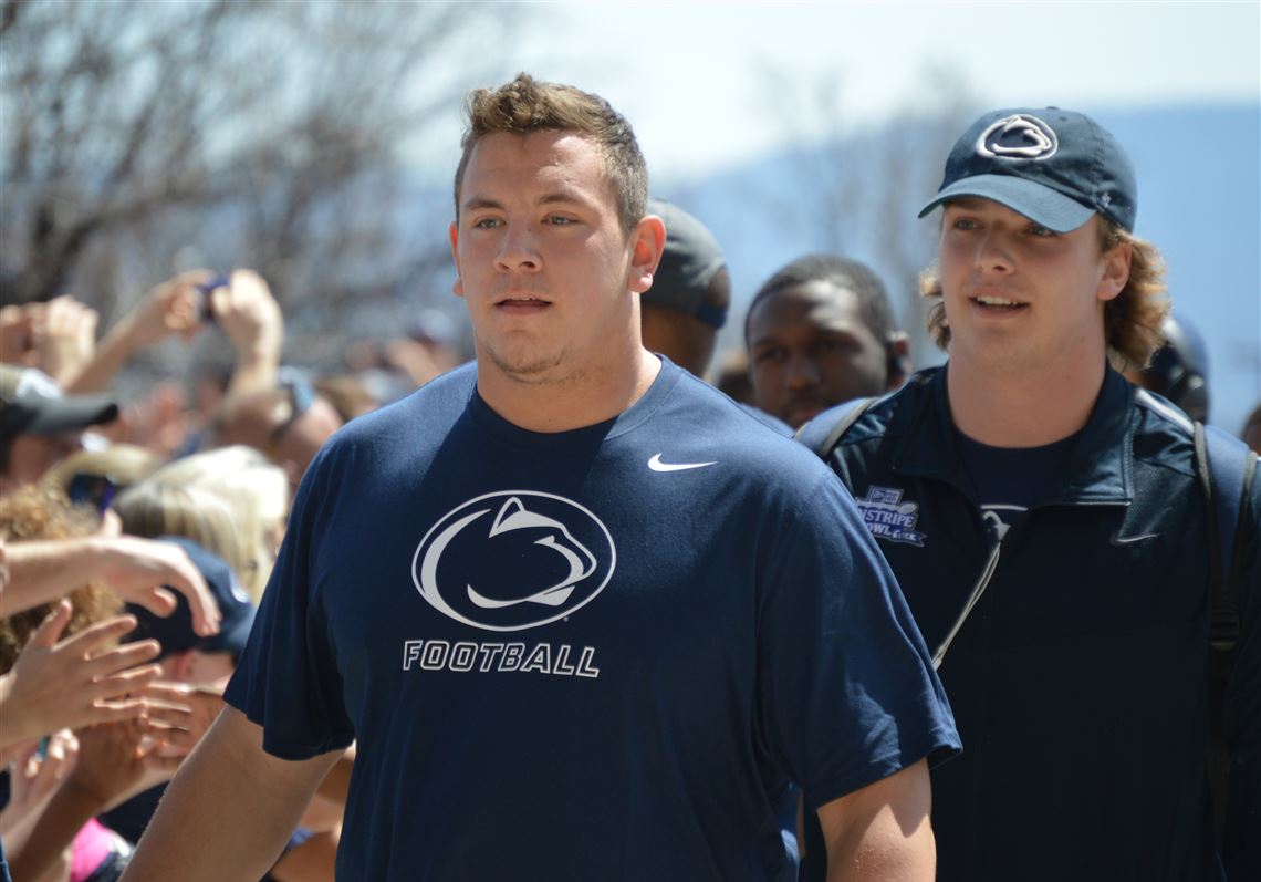 Penn State's Brendan Mahon and Garrett Sickels arrived for the Blue-White Game Saturday afternoon. Mahon took home the offense's spring practice award for most improved player while Sickels was honored for his work at defensive end. 
