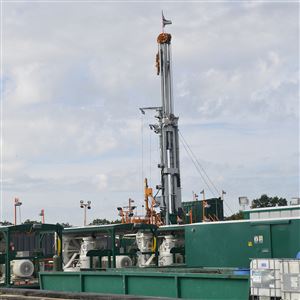 The first well on Pad 2 at Consol Energy's Marcellus Shale extraction site at Pittsburgh International Airport during the groundbreaking ceremony in 2014.