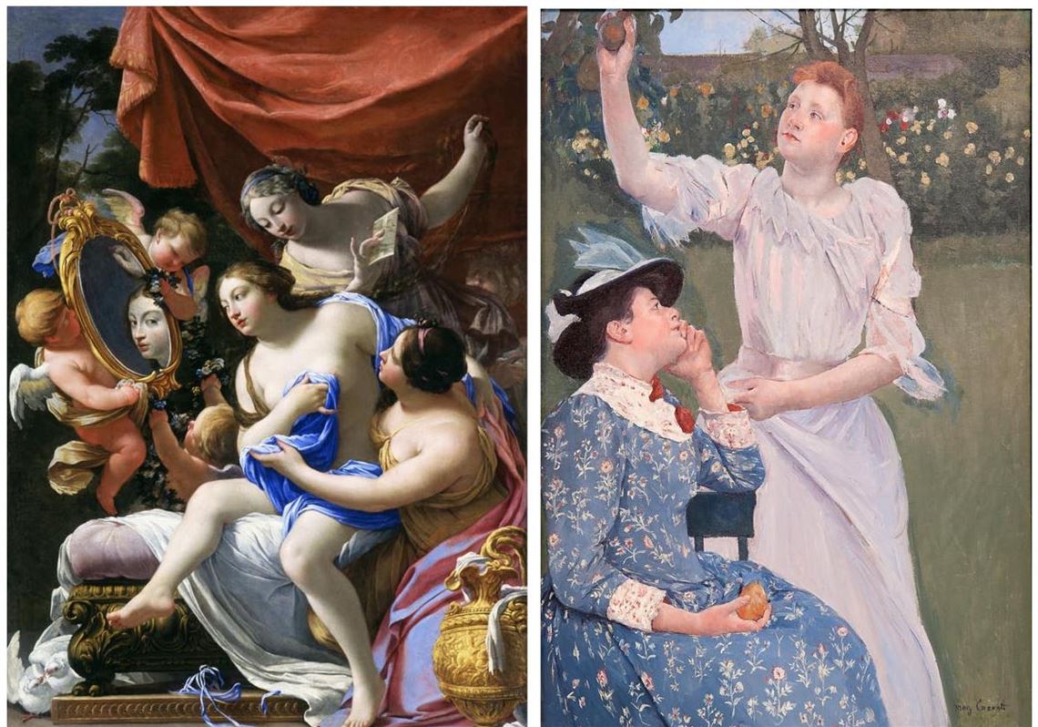 A Tale of Two Paintings: Impressionist painter Mary Cassatt urged her family to buy "The Toilet of Venus," left, by Simon Vouet, a 17th-century French artist. That painting influenced her treatment of the female form in "Young Women Picking Fruit," right. The Vouet painting wound up with a niece of Cassatt's, while the painting of the young women is in the Carnegie Museum of Art's collection.