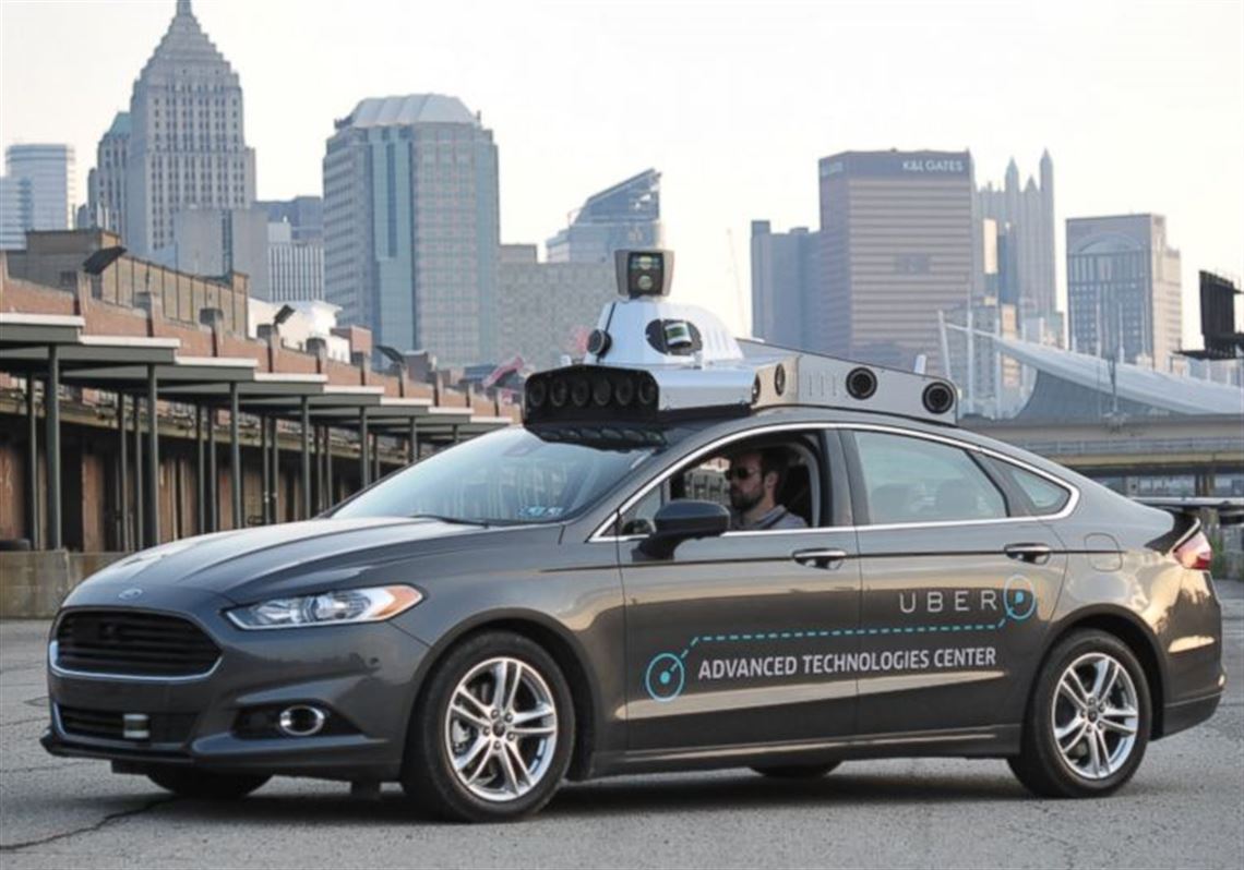 An Uber mapping vehicle, on display in the Strip District.