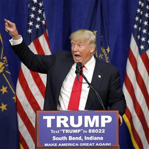 Republican presidential candidate Donald Trump speaks during a campaign stop Monday, May 2, 2016, in South Bend, Ind.