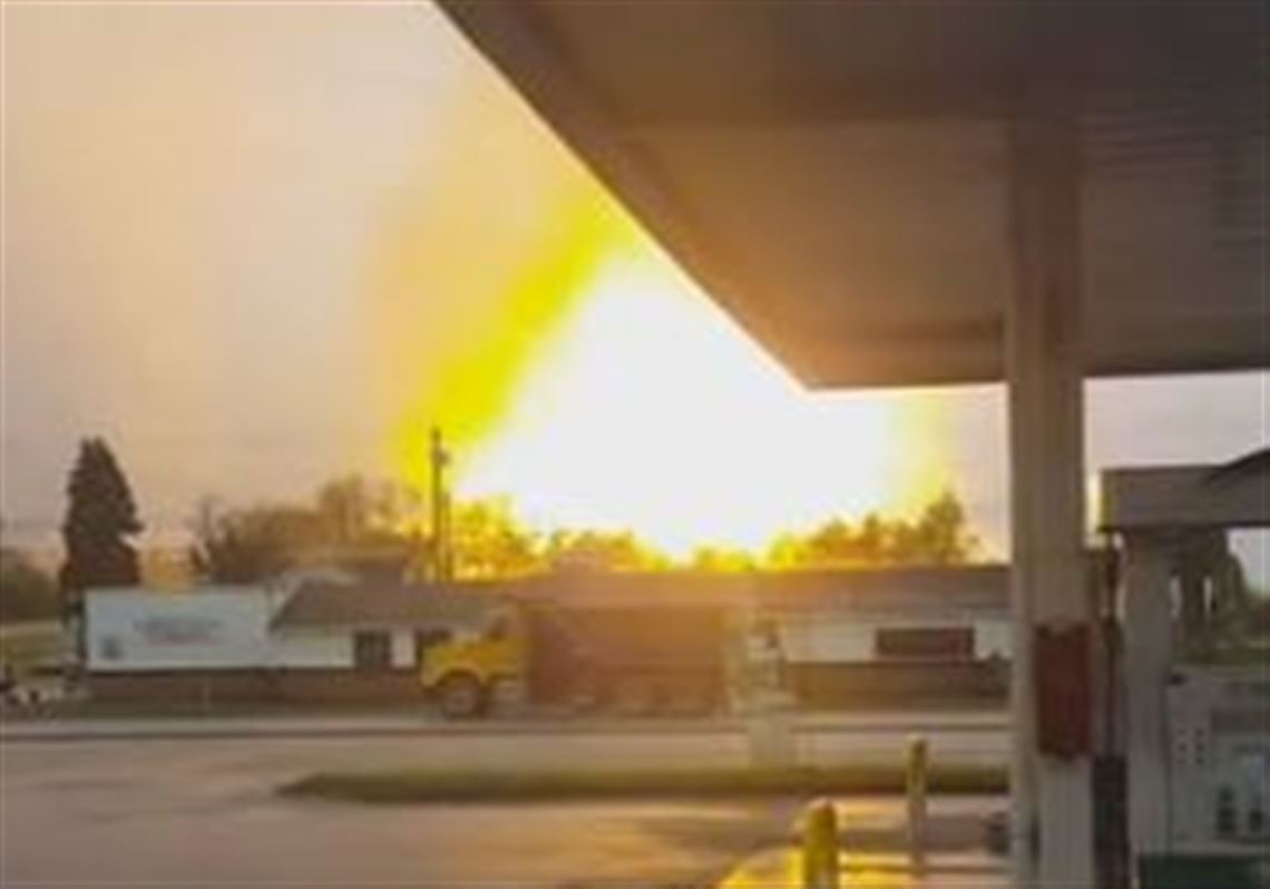 The view from Route 22 of an explosion that erupted from a natural gas line in Salem, Westmoreland County on April 29.
