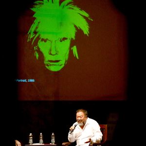 Chinese activist artist Ai Weiwei speaks during a forum held in the Carnegie Music Hall in Oakland on Thursday.  