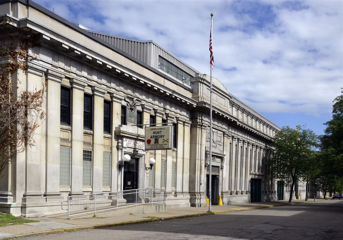 An exterior view of the Hunt Armory, along Emerson Street in Shadyside.