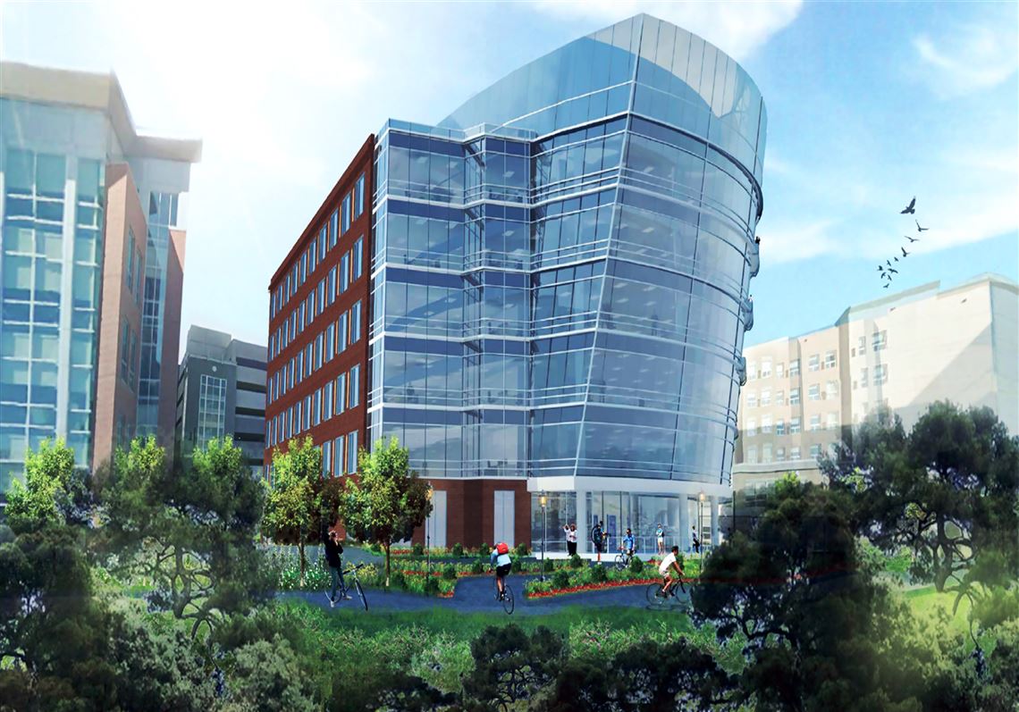 An artist’s rendering of the office building planned by Highwoods Properties at SouthSide Works.