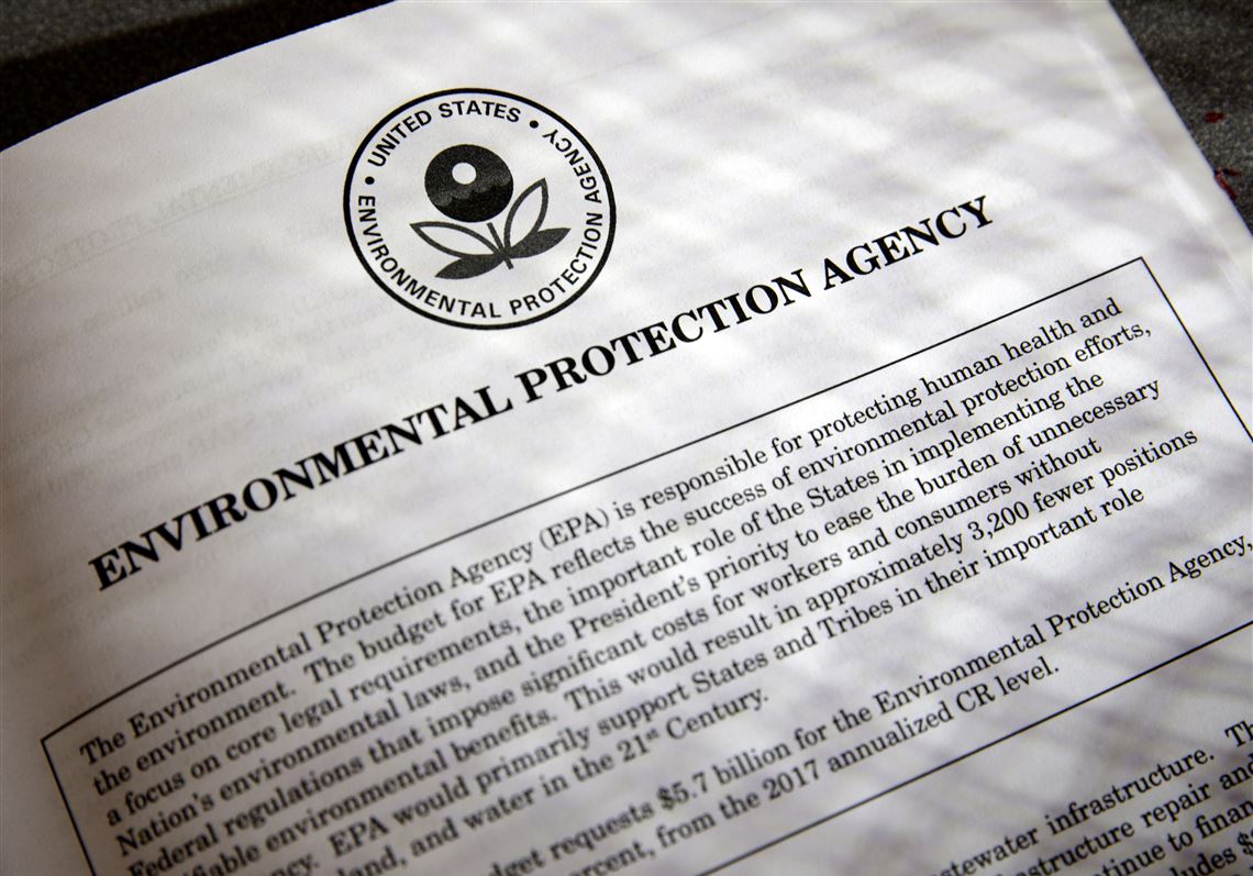 Proposals for the Environmental Protection Agency in President Donald Trump's first budget are displayed at the Government Printing Office in Washington.