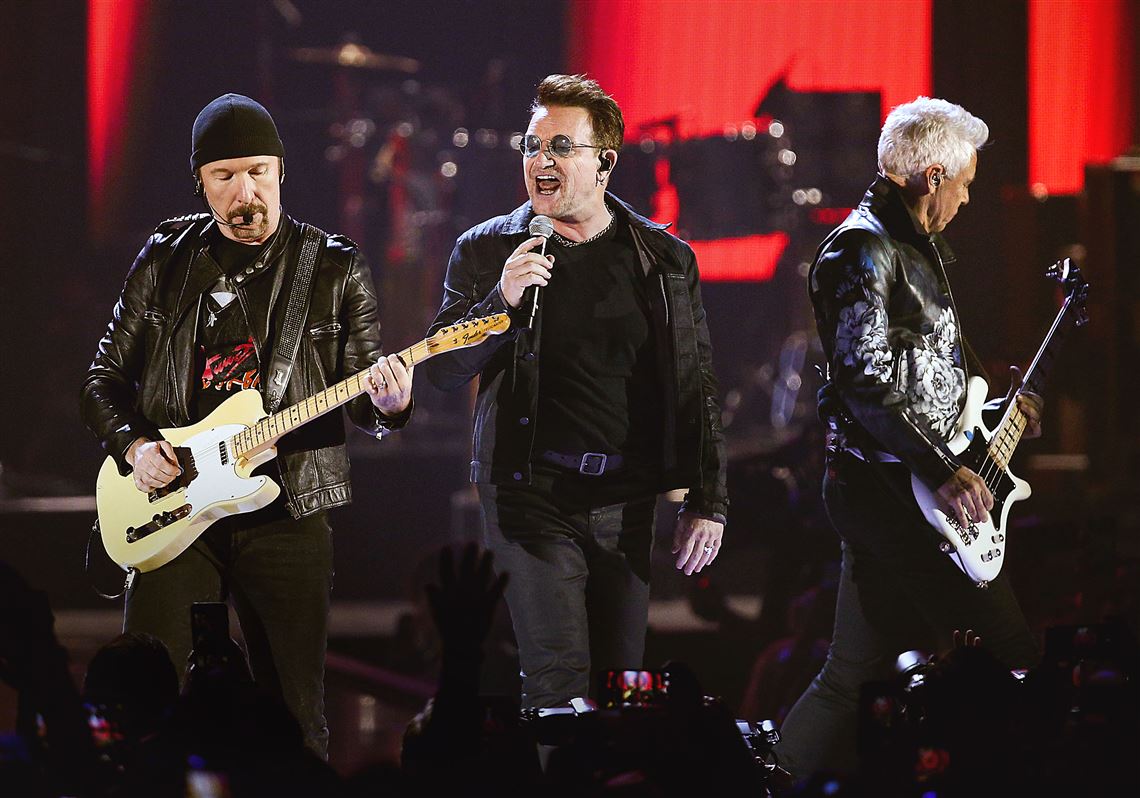 The Edge, from left, Bono and Adam Clayton of  U2 perform at the 2016 iHeartRadio Music Festival.