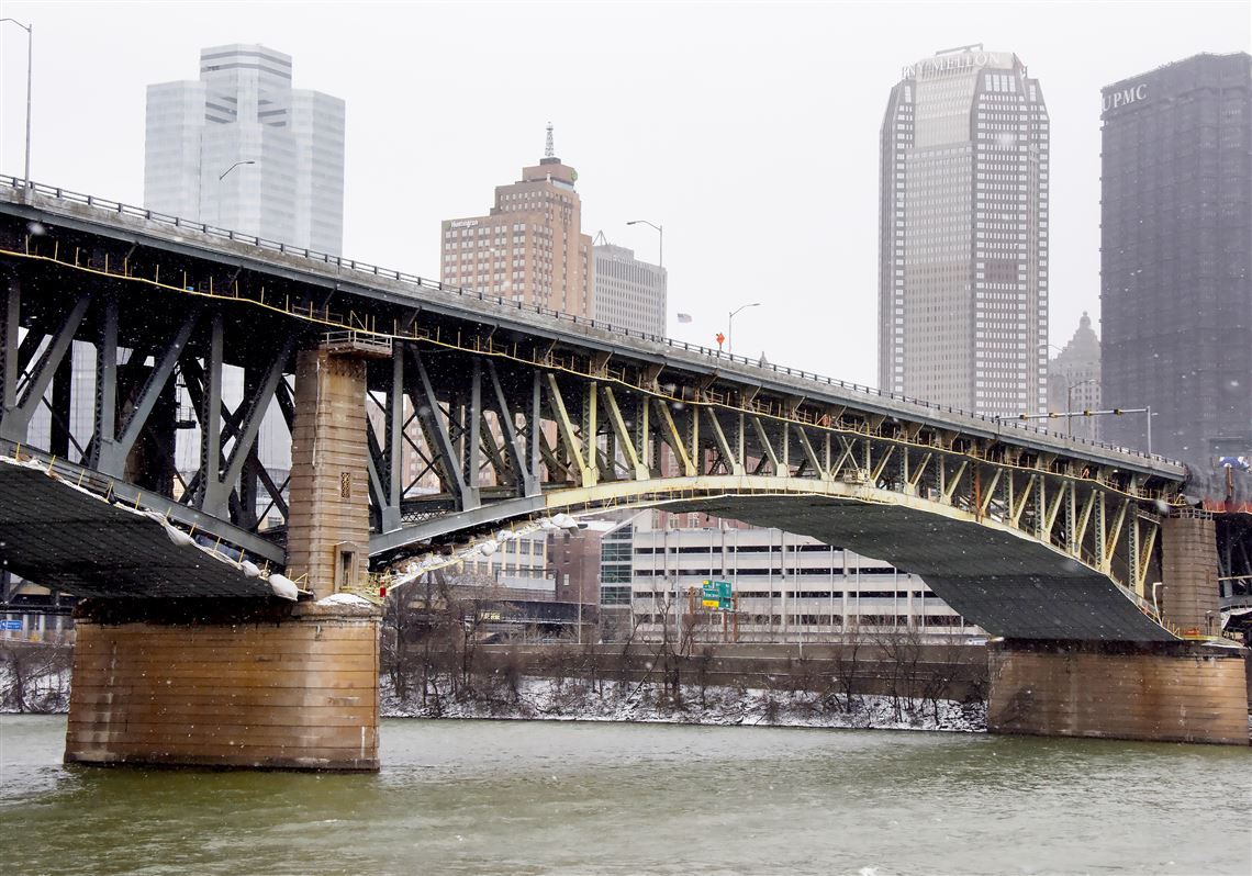 A View of the Liberty Bridge from the Southside of  Pittsburgh from mid March of 2017.