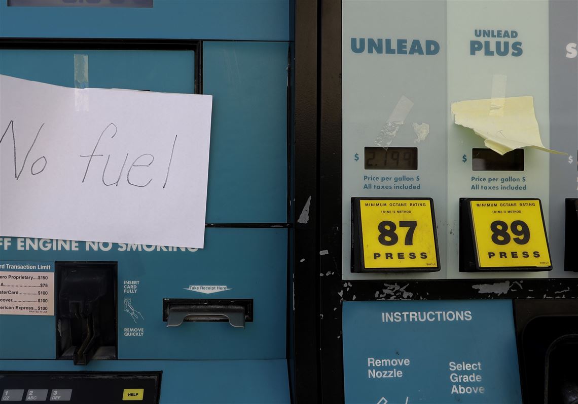 A sign shows pumps out of gas, Friday, Sept. 1, 2017, in El Campo, Texas.  Gasoline prices in the U.S. have risen to new high amid continuing fears of shortages in Texas and other states after Hurricane Harvey's strike. (AP Photo/Eric Gay)