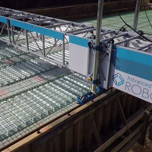 A machine known as Tybot, a robot that ties wires around rebar frames so laborers don't have to do the monotonous work. It was developed by Advanced Construction Robotics Inc. of Allison Park.