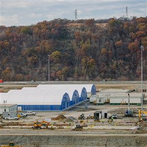 Workers prepare the site of a multibillion dollar petrochemical complex that Shell is building in Potter and Center townships, Beaver County on November 14, 2016.