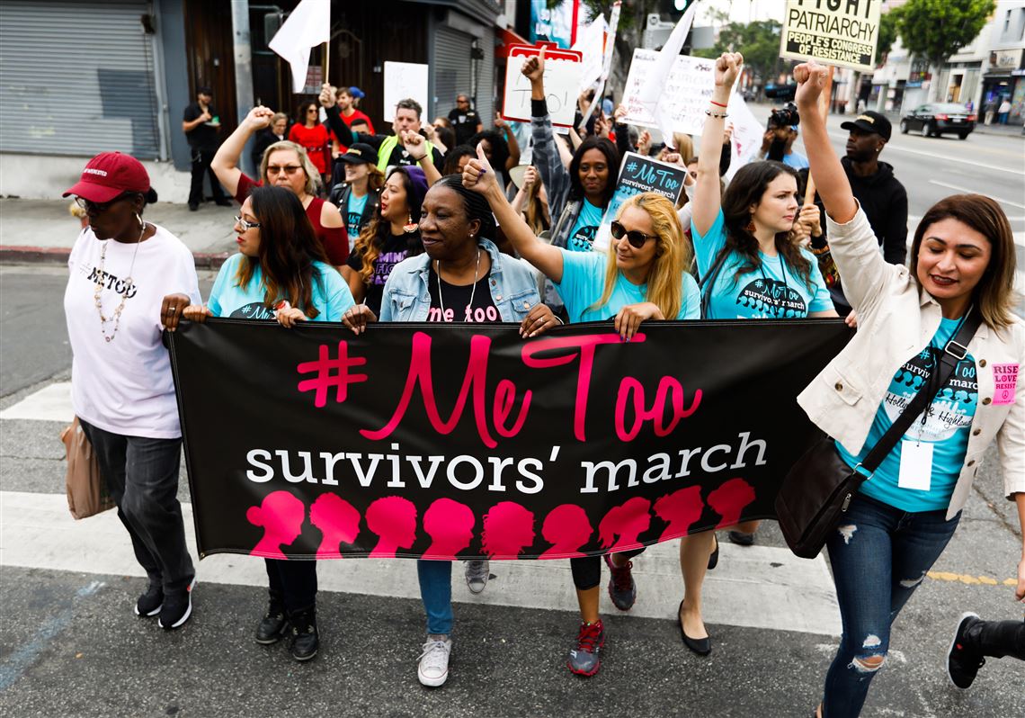 Sexual assault survivors along with their supporters at the #MeToo Survivors March against sexual abuse Sunday, Nov. 12, 2017 in Los Angeles, Calif.   