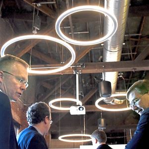 SEC Commissioner Michael S. Piwowar and U.S. Rep. Keith Rothfus talk joining a panel for entrepreneurs at the Ascender co-working space in East Liberty.