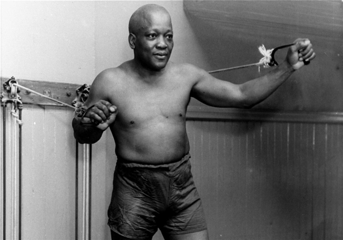 Jack Johnson, the first black world heavyweight champion, in 1932.