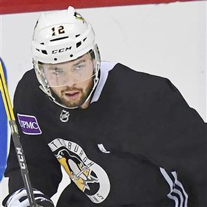 Pittsburgh Penguins' Dominik Simon goes through drills during afternoon practice, Saturday at the Capital One Arena in Washington D.C. 