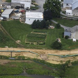 Pipes for the Sunoco Mariner East 2 pipeline are placed in South Lebanon Township , Pa., in July 2017. 
