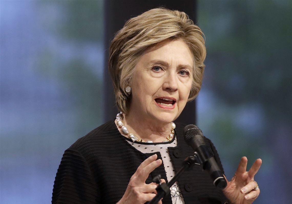 In this June 5, 2017 file photo, former Secretary of State Hillary Clinton speaks in Baltimore.  