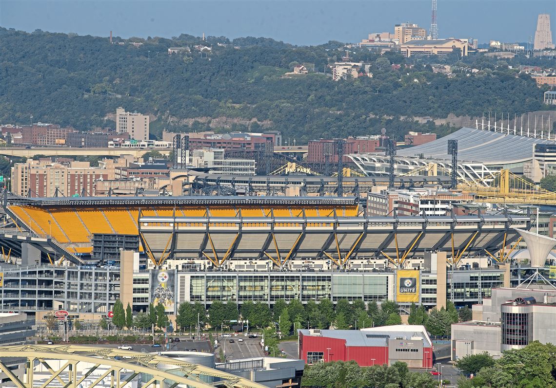 Heinz Field, PNC Park and David L. Lawrence Convention Center are seen on Tuesday, Aug. 28, 2018, from the West End-Elliott Overlook Park. Taxpayers could end up footing the bill for some improvements to these three buildings and PPG Paints Arena under a proposal before the Allegheny Regional Asset District. 