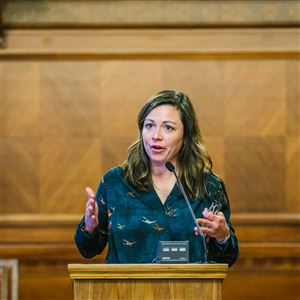 Allegheny County Controller Chelsa Wagner addresses a mayoral panel during a public comment section of a meeting about the Pittsburgh Water and Sewer Authority at the City-County Building Downtown on March 31, 2017. 