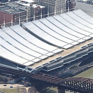 An aerial view of the David L. Lawrence Convention Center.