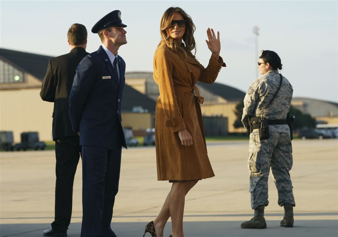 First lady Melania Trump boards a plane Oct. 1, 2018, in Andrews Air Force Base, Md., en route to Africa.