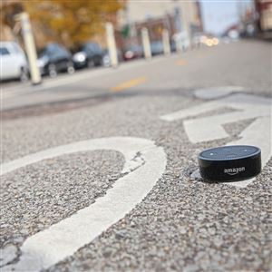 The Post-Gazette asks Amazon's Alexa, why wasn't Pittsburgh picked for Amazon's HQ2, Wednesday Nov. 14, 2018, in the Strip District. (Jessie Wardarski/Post-Gazette)