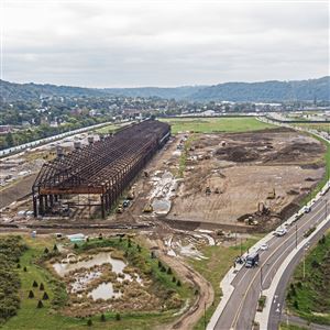 Construction work on the Mill 19 building at the Hazelwood Green development site can be seen in this photo taken on Thursday, Oct. 4, 2018, in Hazelwood.