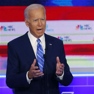 Democratic presidential candidate and former vice president Joe Biden speaks on June 27 during the Democratic primary debate in Miami.