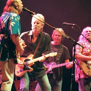Crobsy, Stills, Nash & Young perform Tuesday, March 7, 2000, at Reunion Arena in Dallas. Band members are, from left, Stephen Stills, Graham Nash, Neil Young and David Crosby.