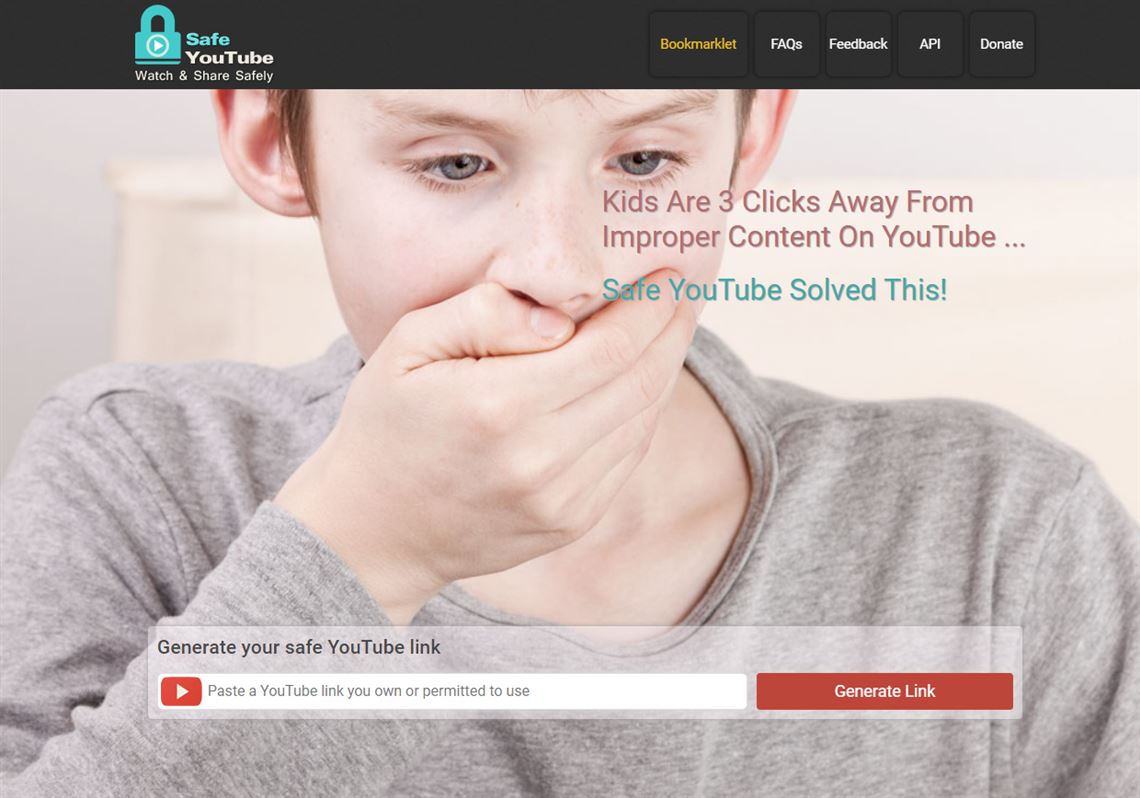 Screenshot of the SafeYouTube.net homepage.