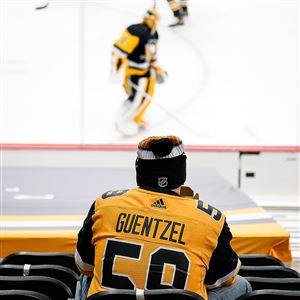 Penguin fan Bob McGuire of Pittsburgh is happy to be back watching the Pens play Tuesday, March. 2, 2021, at PPG Paints Arena in Pittsburgh. 