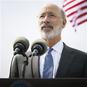 Pennsylvania Governor Tom Wolf speaking with the press in Loganville, Pa., on July 22, 2021.