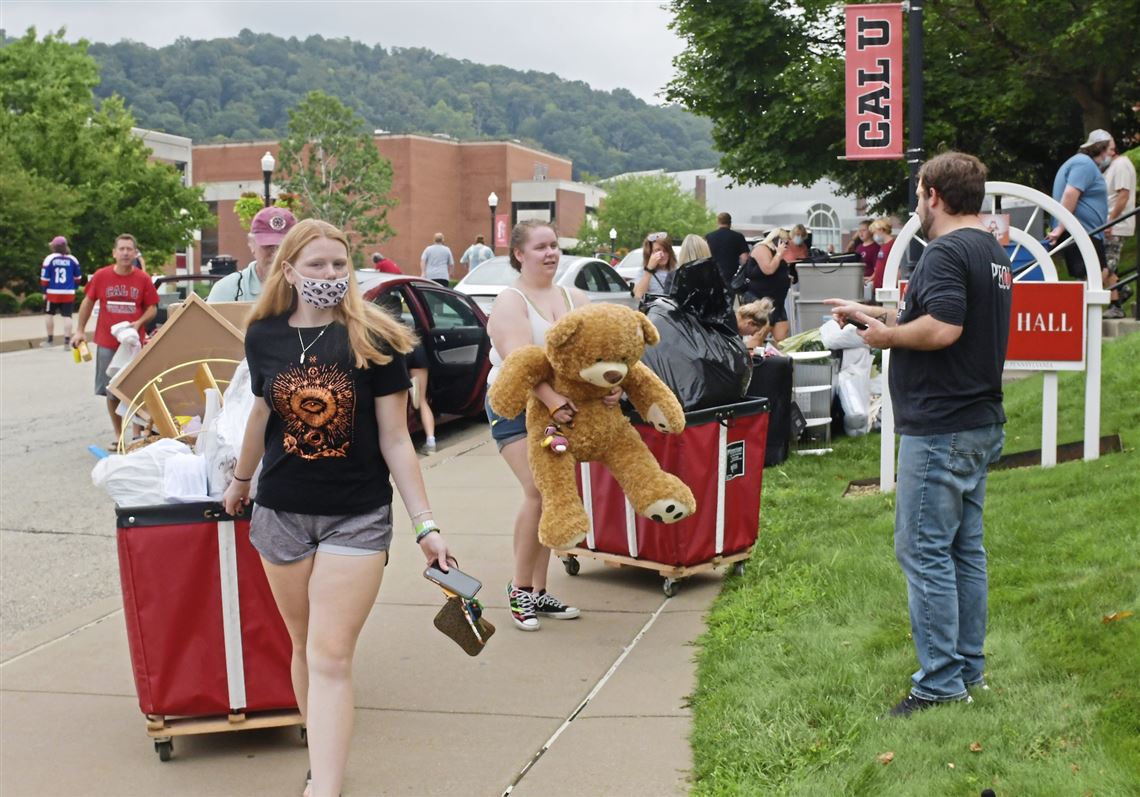 Students move into a dormitory at the California University of Pennsylvania on Aug. 19, 2021.                                                  