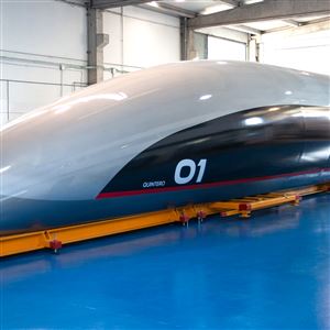 A capsule that was built by Hyperloop Transportation Technologies Inc.